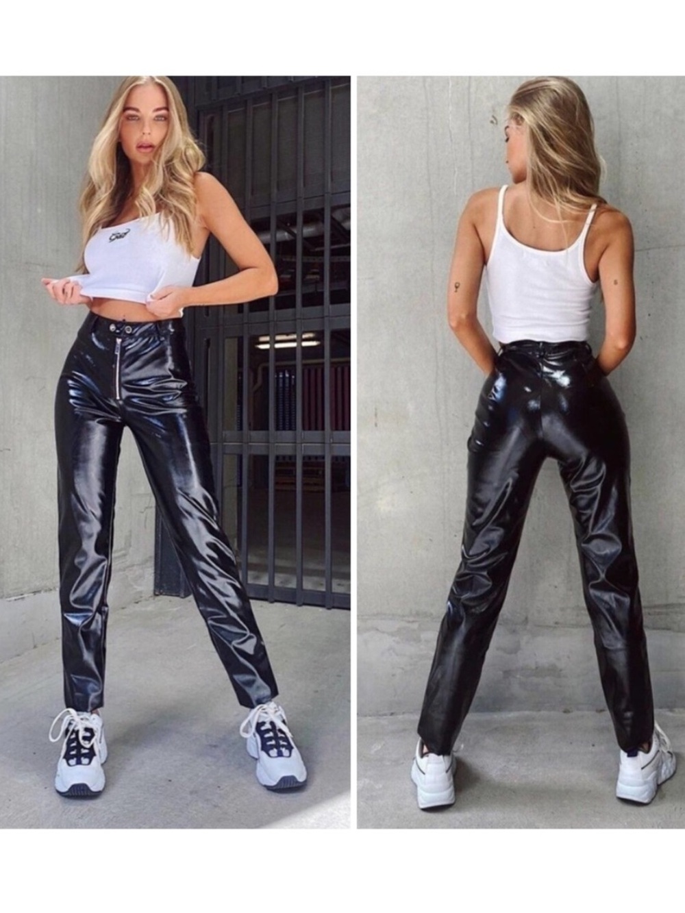 I AM GIA Black Nikole Faux Patent Leather Straight Leg Pants L